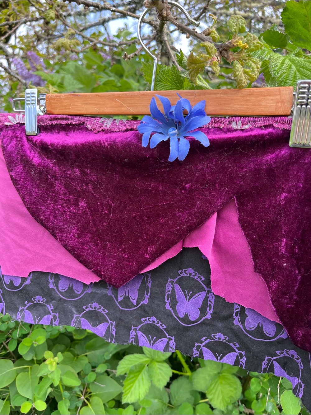 Velvet Purple & Magenta Wrap Skirt with Butterfly Print